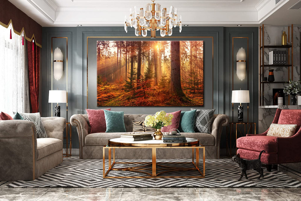 Mystery Forest Light Wall Art, Nature Landscape Pictures Canvas Prints Wall Decor, Autumn Trees Paintings Hang