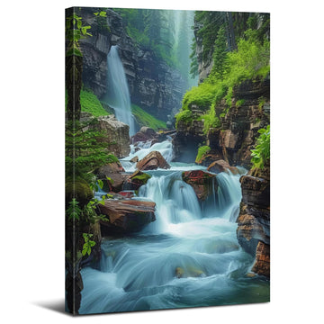 Zen Wall Art Nature Waterfall Wall Decor Office Decor National Park Canvas Picture Glacier Virginia Falls Landscape