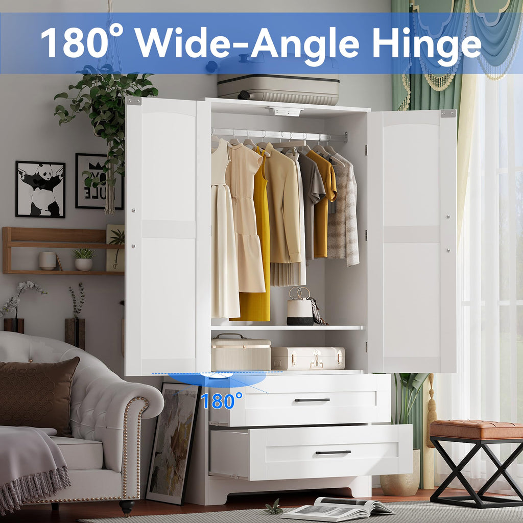 Wooden Armoire Wardrobe Closet, Bedroom Armoires with Door and Drawers, Freestanding Wardrobe Clothing Storage