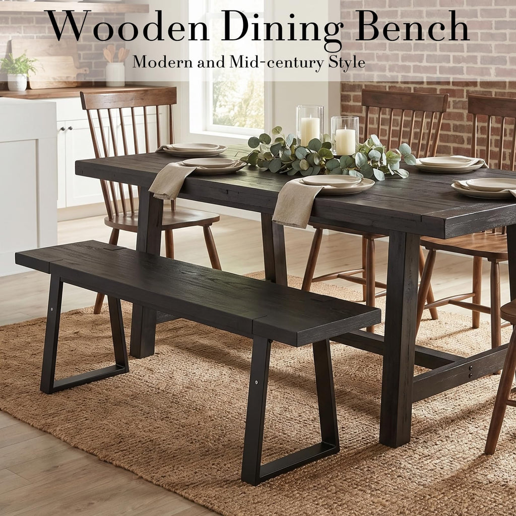 Wooden Dining Bench 60" Industrial Table Benches, Seating Chair Rustic Indoor Benches, Mid Century Kitchen Bench with
