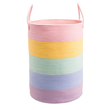 Rope Laundry Basket Hamper for Kids Girl Large, rainbow