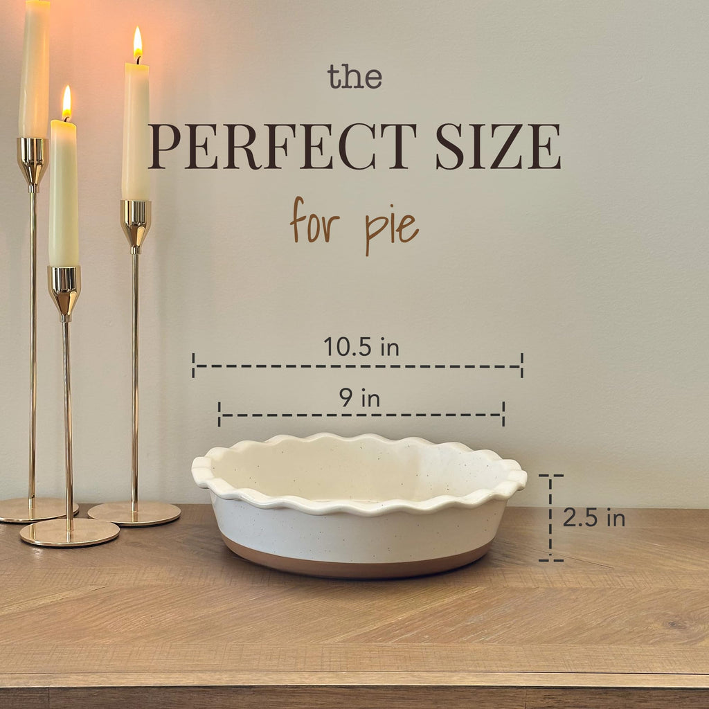 Ceramic Pie Pan for Baking - 9 inch - Deep and Fluted Pie Dish for Old Fashion Apple Pie, Quiche, Pot Pies, Tart, etc