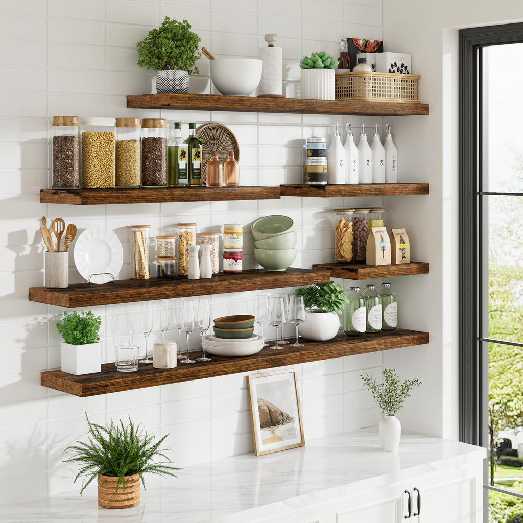 Long Floating Shelves for Wall 2Pack|Rustic Brown|55" Lx12 D