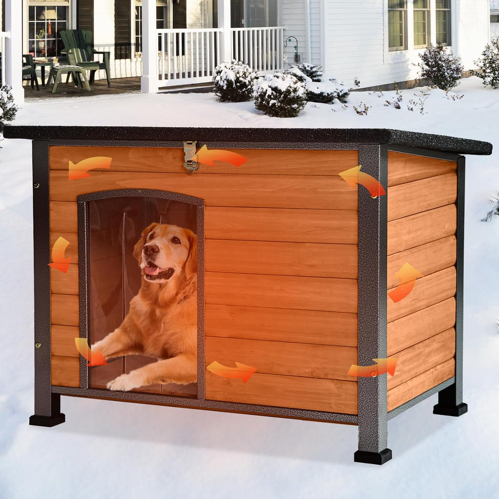Large Outdoor Insulated Dog House Weatherproof Dog Kennel Indestructible Dog Shelter with Chew-Proof Full Metal