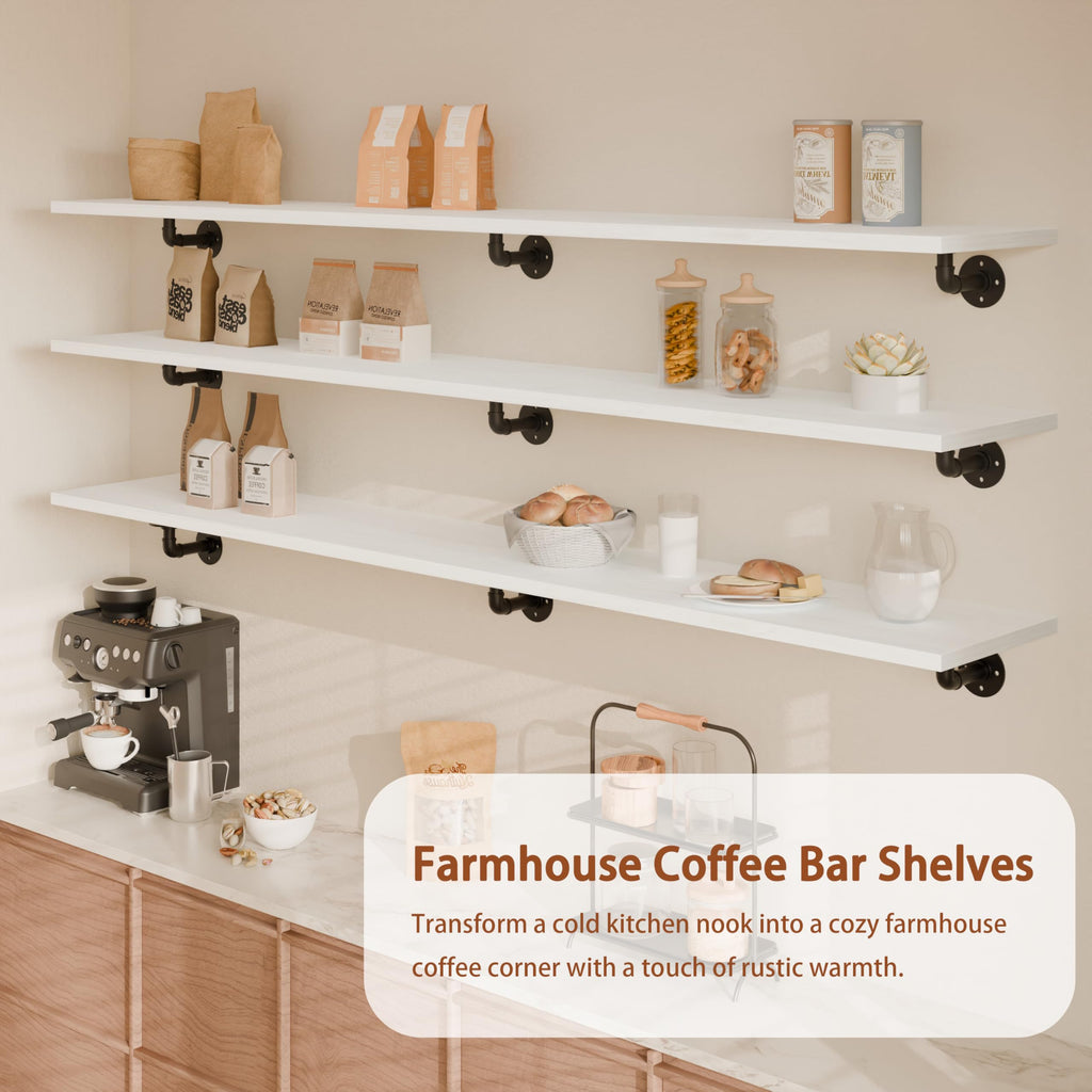 Industrial Pipe Shelving 60 Inch, 3-Tier White Wall Mounted Shelves