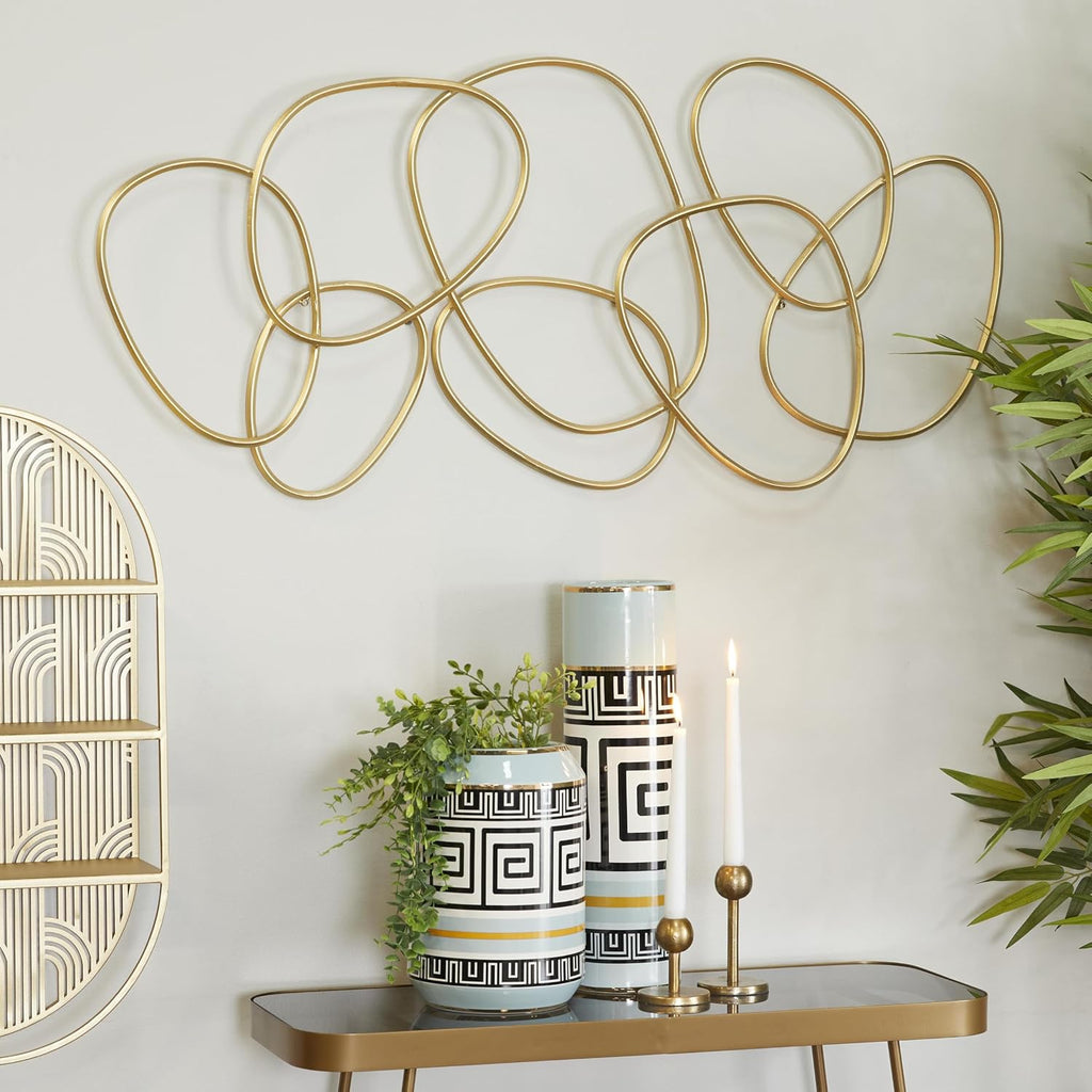 Metal Abstract Home Wall Decor Interlocking Rings Wall Sculpture, Wall Art 43" x 1" x 22", Gold