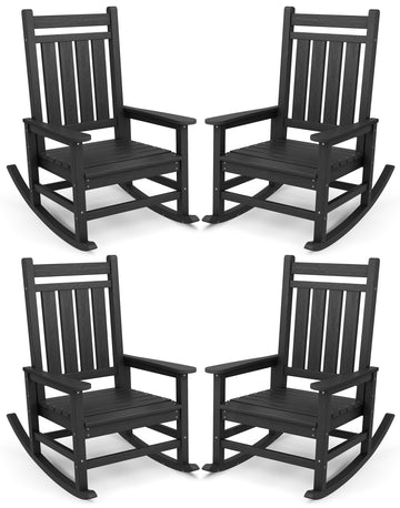 Outdoor Rocking Chair Set of 4, HDPE Rocker for Adults, Black