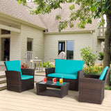 4 Piece Patio Furniture Sets, Wicker Conversation Set 4 All-Weather Outdoor Sectional Patio Sofa for Porch Deck with Blue Cushion Brown Rattan Sofa Chair A106-B0DBLPY2GF