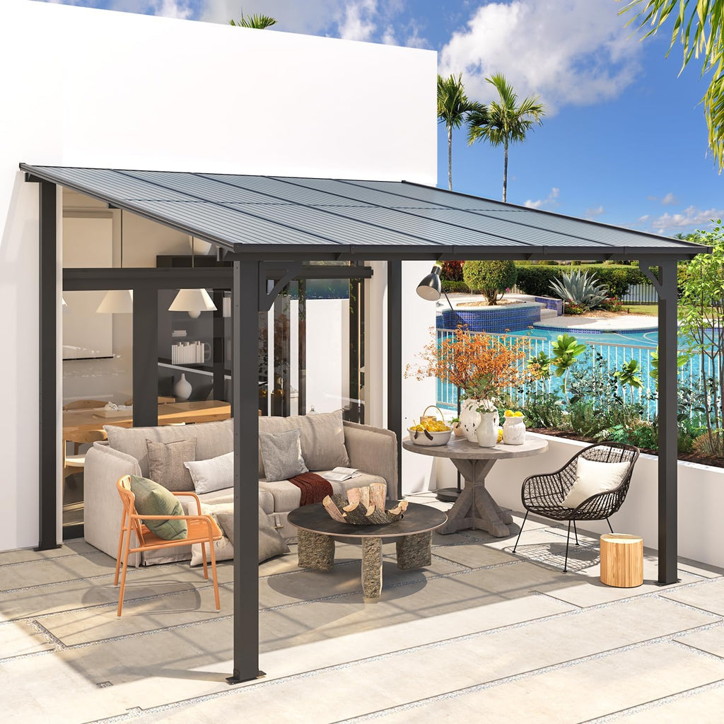 10’ x 10’ Gazebo, Wall Mounted Gazebos Pergola on Clearance, Outdoor Patio Lean to Gazebo Awnings for Deck, Porch, Backyard and More