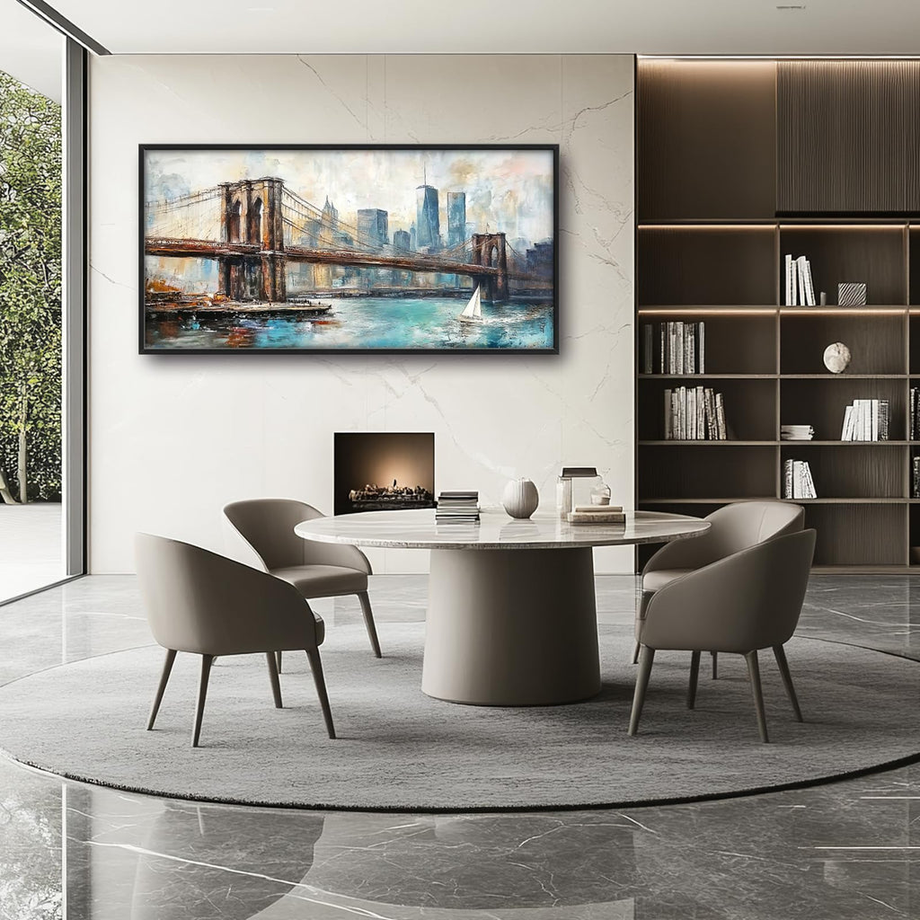 Large Framed Brooklyn Bridge Wall, New York Decor Canvas 60" L x 30" W