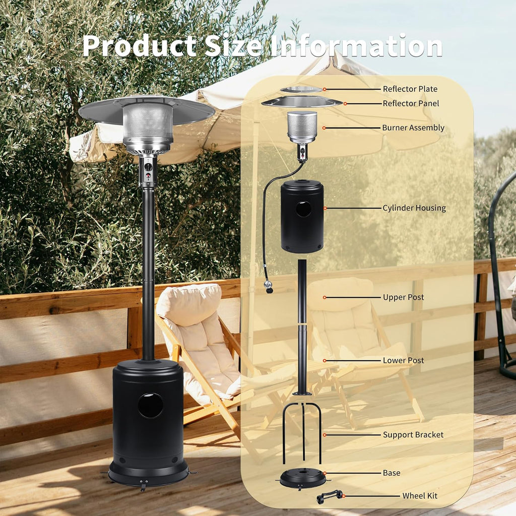 50,000 BTU Propane Patio Heater with Wheels - Outdoor Gas Heater for Backyard, Garden & Restaurant, Powder-Coated