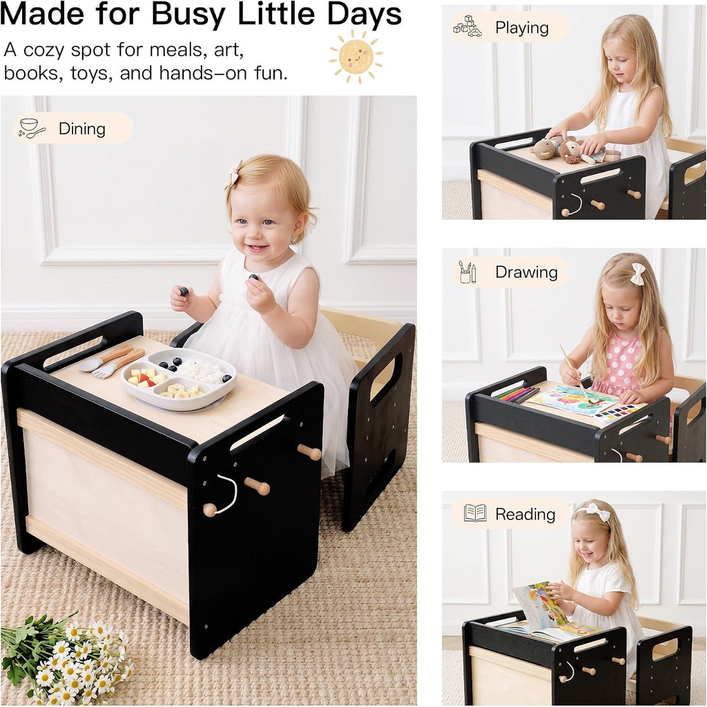 Weaning Table and Chair Set, Adjustable Toddler Table, Black