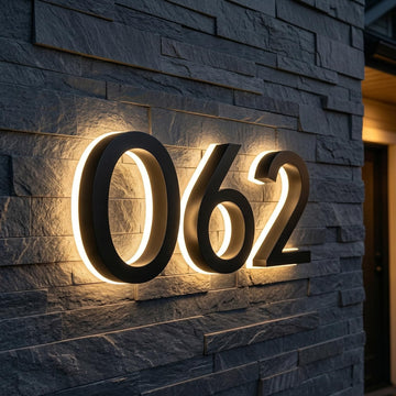 Custom Outdoor LED House Numbers - Weatherproof 304 Stainless Steel Backlit Address Numbers, Solar Powered & Plug-In