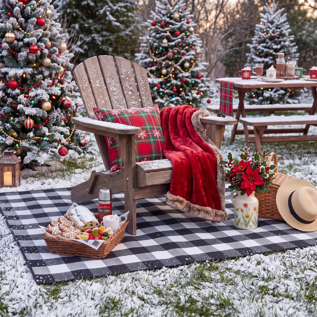 4' x 6' Christmas Outdoor Rug, Plaid Buffalo, Black and White