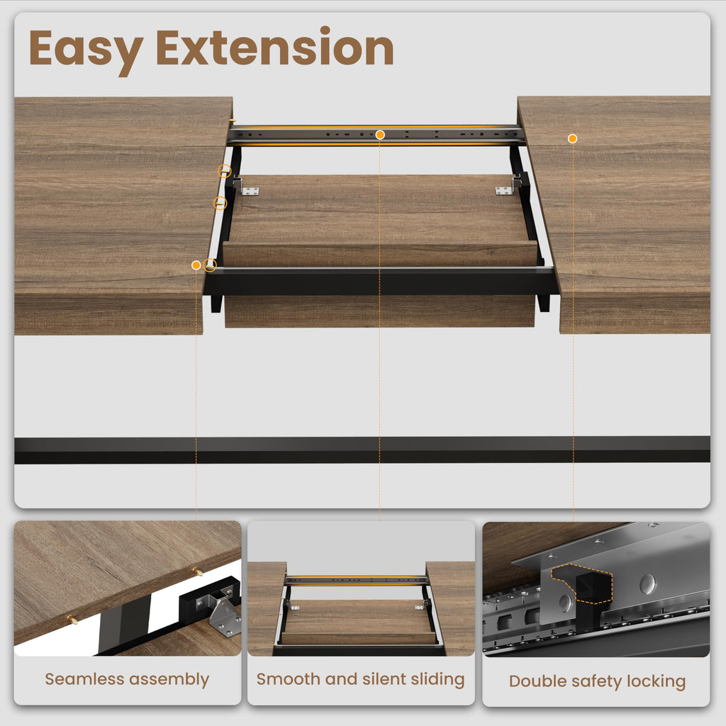 63-83" Extendable Dining Table, Industrial Rectangular Dining Room Table for 6-8 People, Expandable Kitchen Table