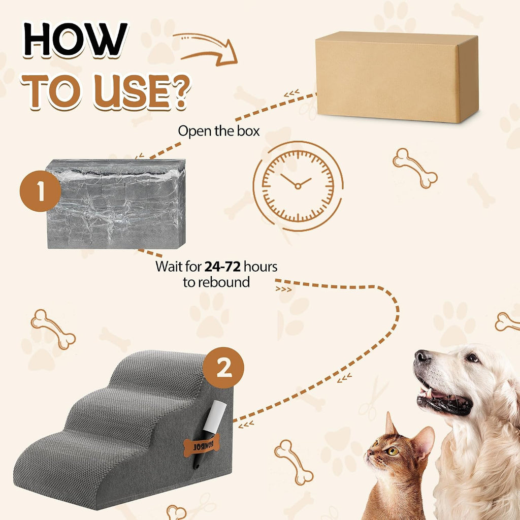 Dog Stairs Ramp for High Bed, 33D Pet Stairs Steps 15.7" H with Durable Non-Slip Waterproof Fabric Cover, Dog Slope