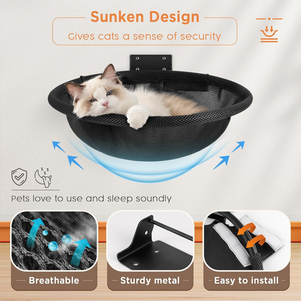 Cat Hammock Wall Mounted, Foldable & Stable Cat Beds- Breathable Cat Wall Shelves for Sleeping, Playing, Climbing
