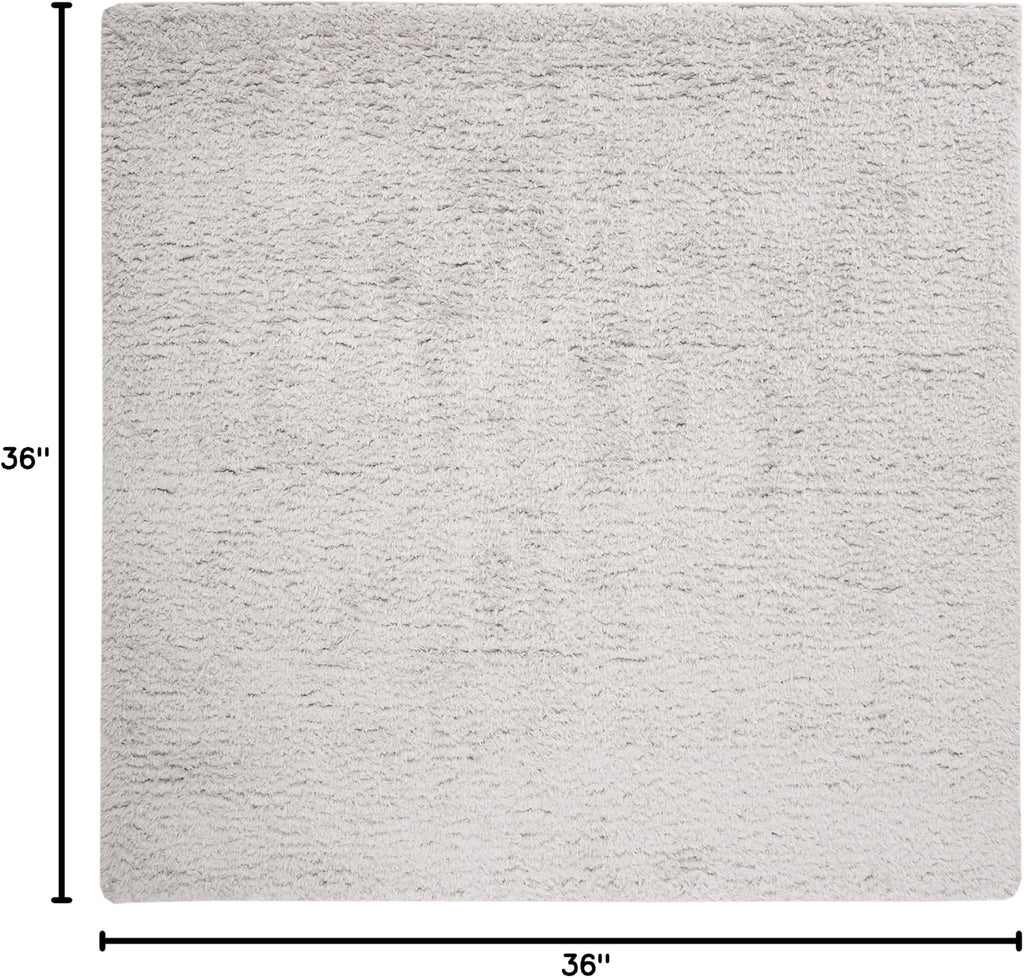 Madrid Shag Collection Area Rug - 3' Square, Silver, Solid Design, Non-Shedding & Easy Care, 1.6-inch Thick Ideal for