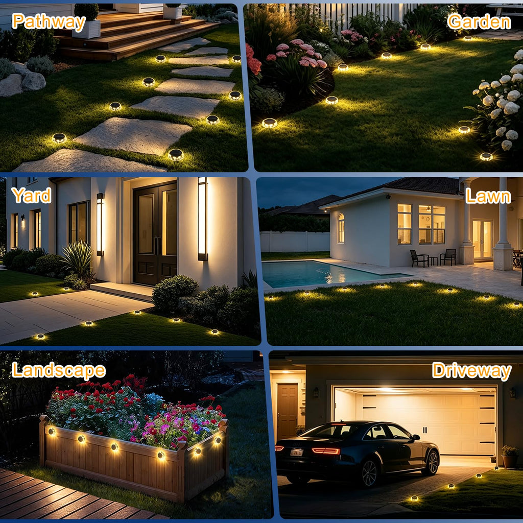 Solar Ground Lights Outdoor, 8 Pack IP68 Waterproof Solar Garden Lights Bright in-Ground Landscape Lighting