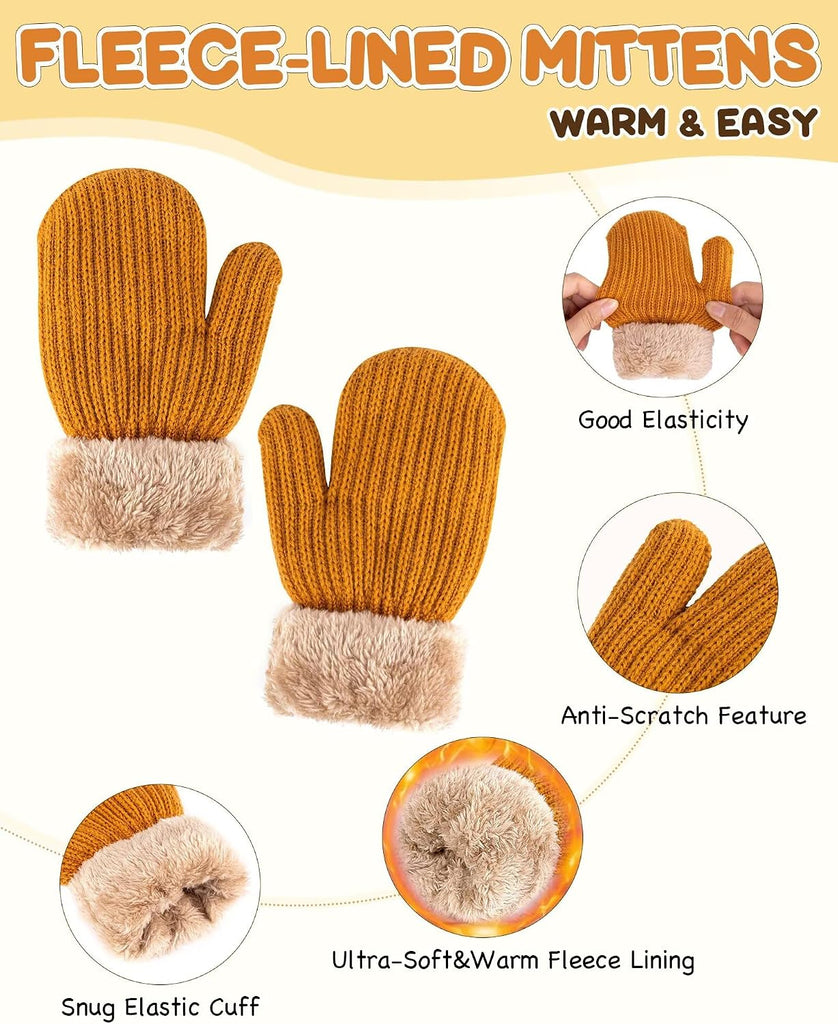Baby Beanie Mittens Scarf Set,Toddler Infant Kids Winter Hat with Bear Ear Thermal Gloves Neck Warmer Set for Girls