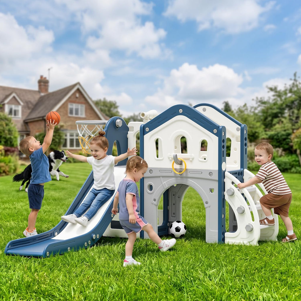 9 in 1 Toddler Slide for Toddlers 1-3 Outdoor Indoor Playset Blue