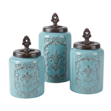 Blue Antique Set of 3 Canisters