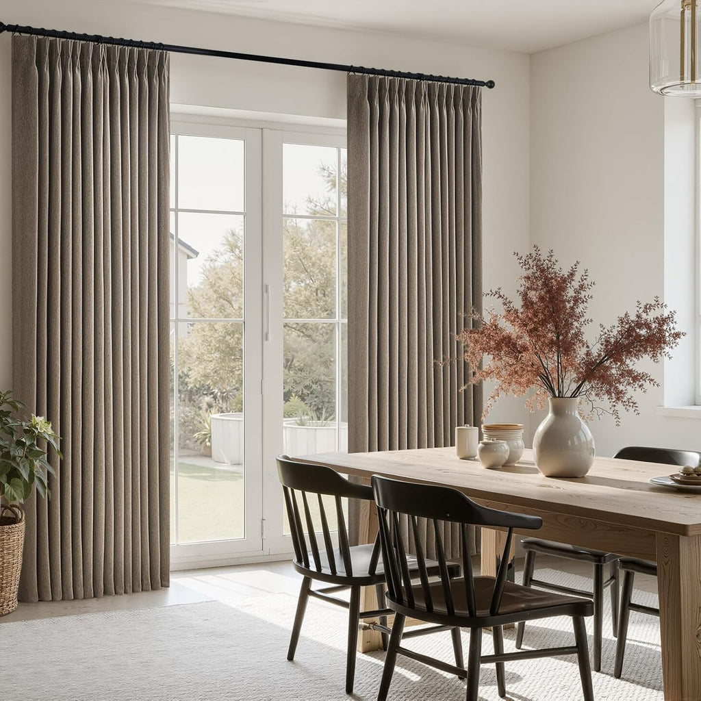 96 Inches Long Pleated Sheer Curtains,Dark Linen Blended Light Filtering Window Curtains 96 Length 2 Panels for
