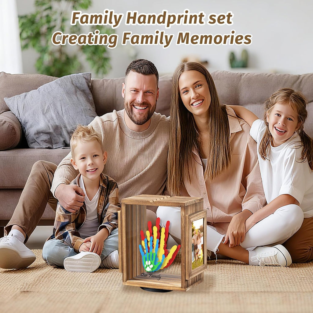 360 Rotating Family Handprint Kit, DIY Craft Keepsake Wooden Frame, Baby Footprint Kit, 5 Paint Colors Included