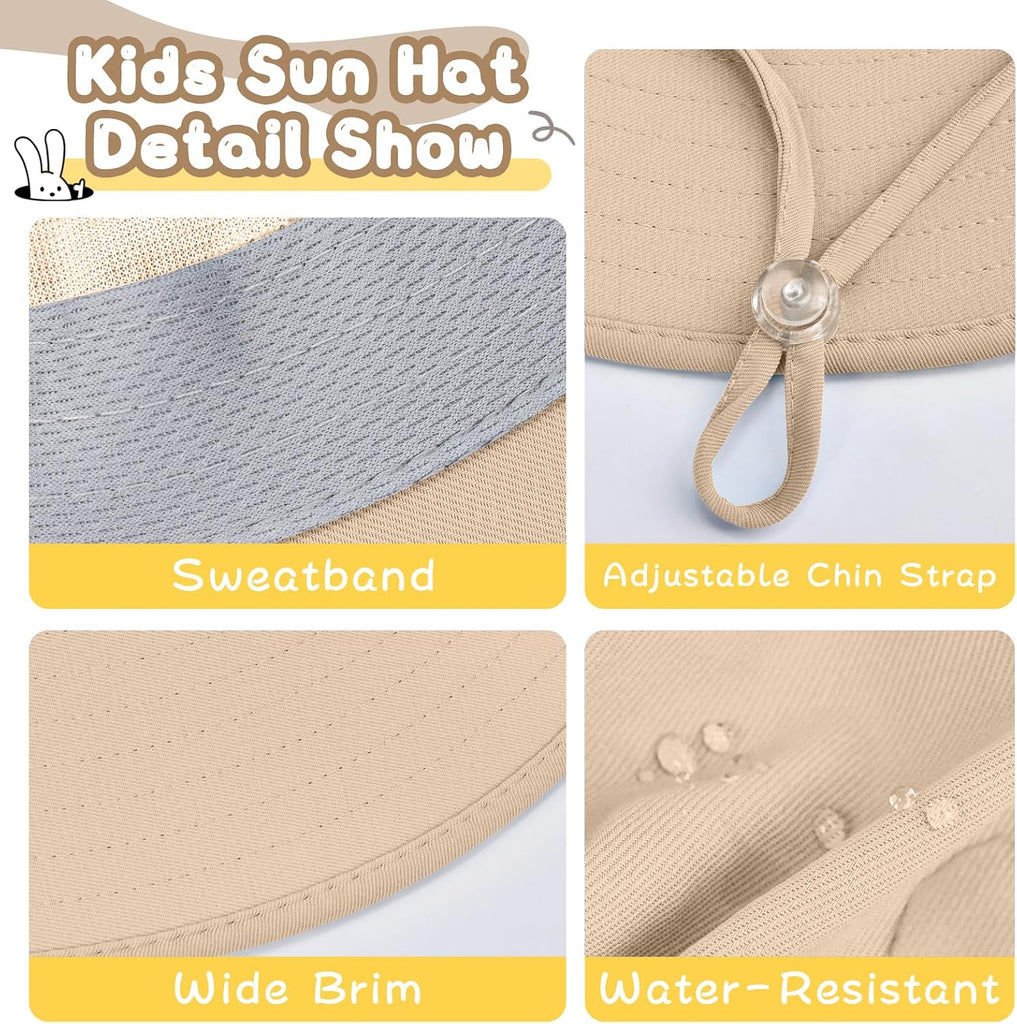 Outdoor Kids Sun Hat with Neck Flap UPF 50+ Sun Protection Fishing Hat Wide Brim Summer Kids Beach Hats for Girls Boys