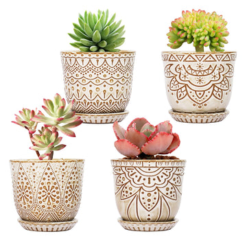 Ceramic Succulent Pots, 4 Inch Small Plant Pots with Drainage