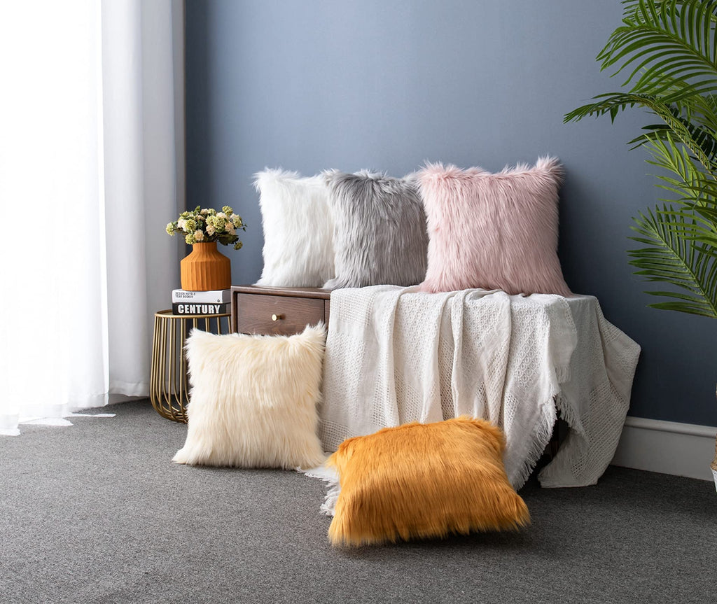 Decorative Lumbar Soft Faux Fur Throw Pillow Cover Luxury Series Rectangle Plush Pillow Case Cushion Cover for Couch