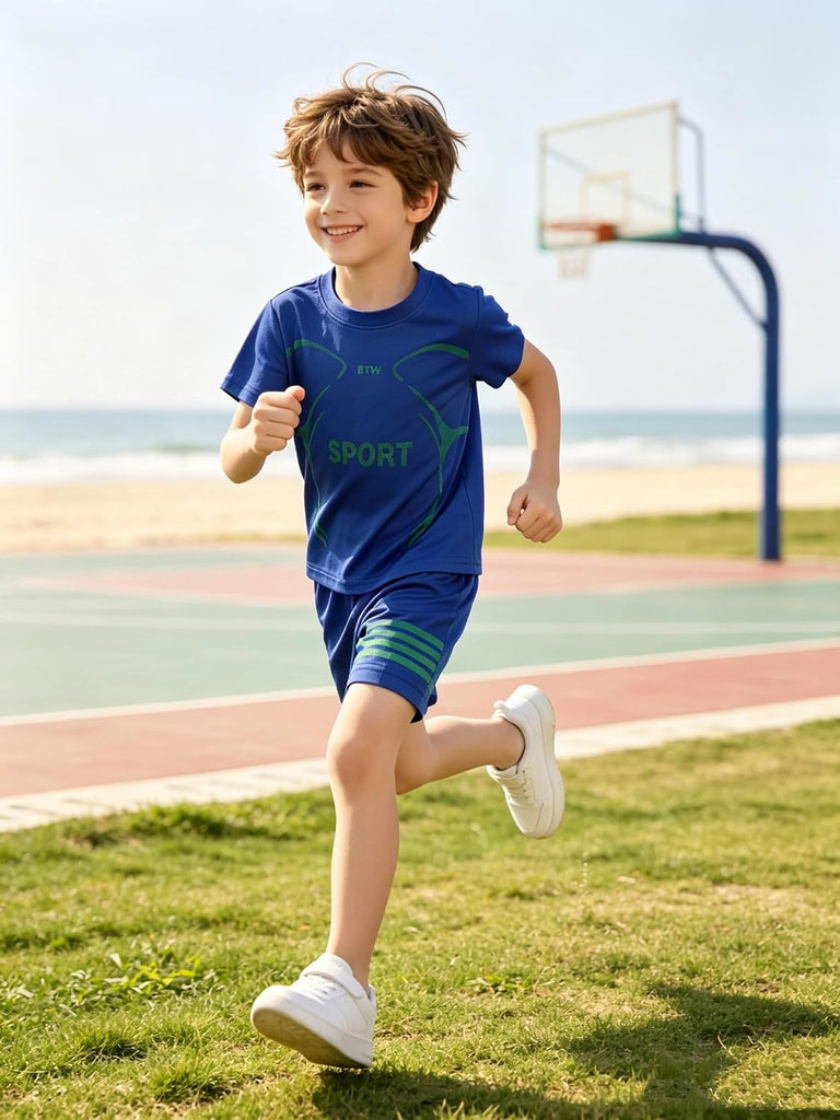 Boys Clothes Short Set 6 Piece Outfit Athletic T-Shirt and Quick Dry Shorts Kids Summer Clothing Set