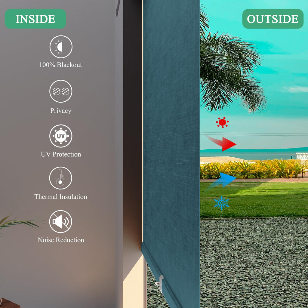 Cordless Roller Shades for Windows, Blackout Linen Roller Blinds with Thermal Insulated, Pull Down Jacquard Shades
