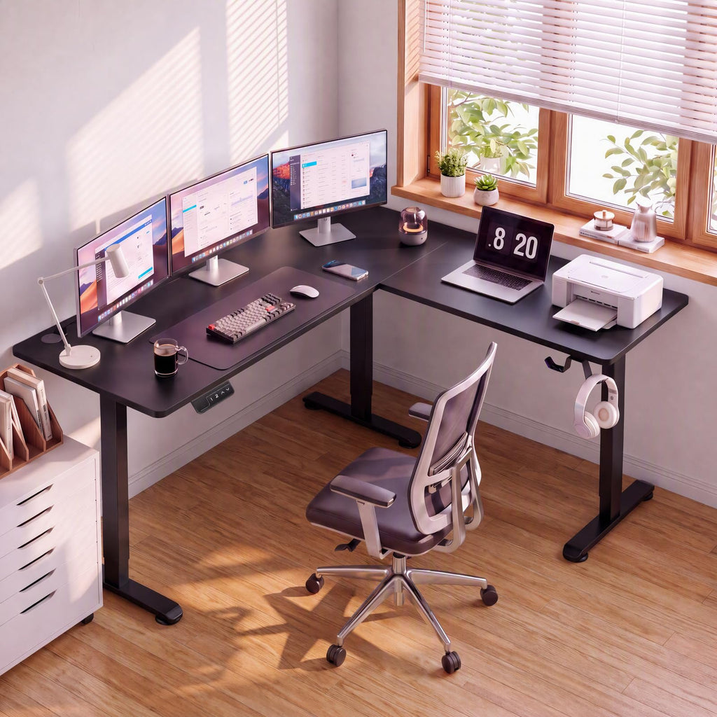 63 Inch L Shaped Electric Standing Desk Height Adjustable, Black