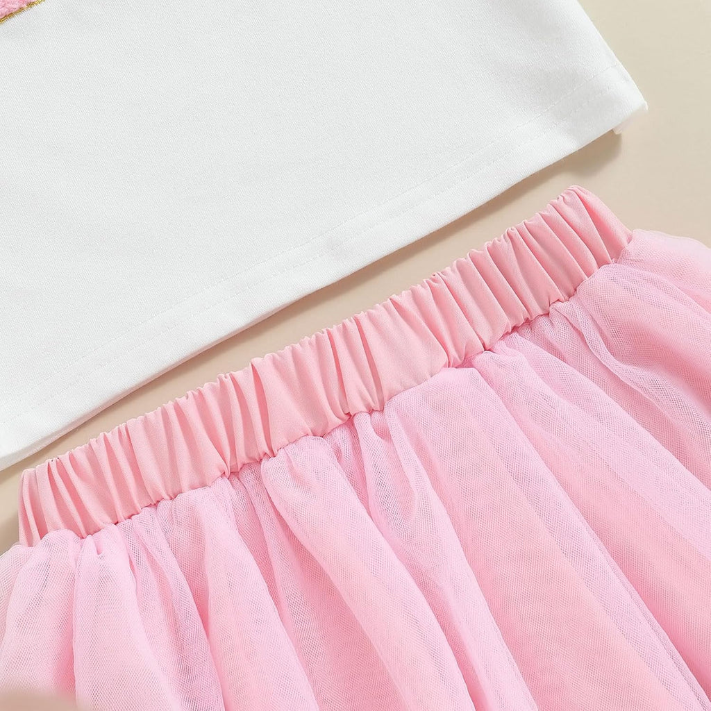 Baby Girl Birthday Outfit Embroidery Birthday Girl Short Sleeve Shirts and Tutu Skirts Set Baby Girl Birthdays Outfit