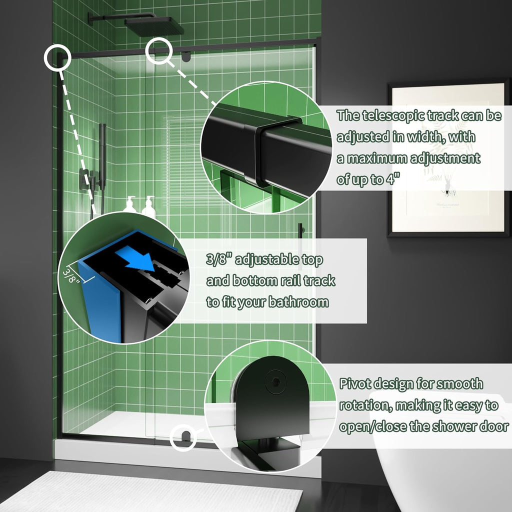 38 - 42 Inch W x 71 Inch H Semi-Frameless Pivot Shower Door