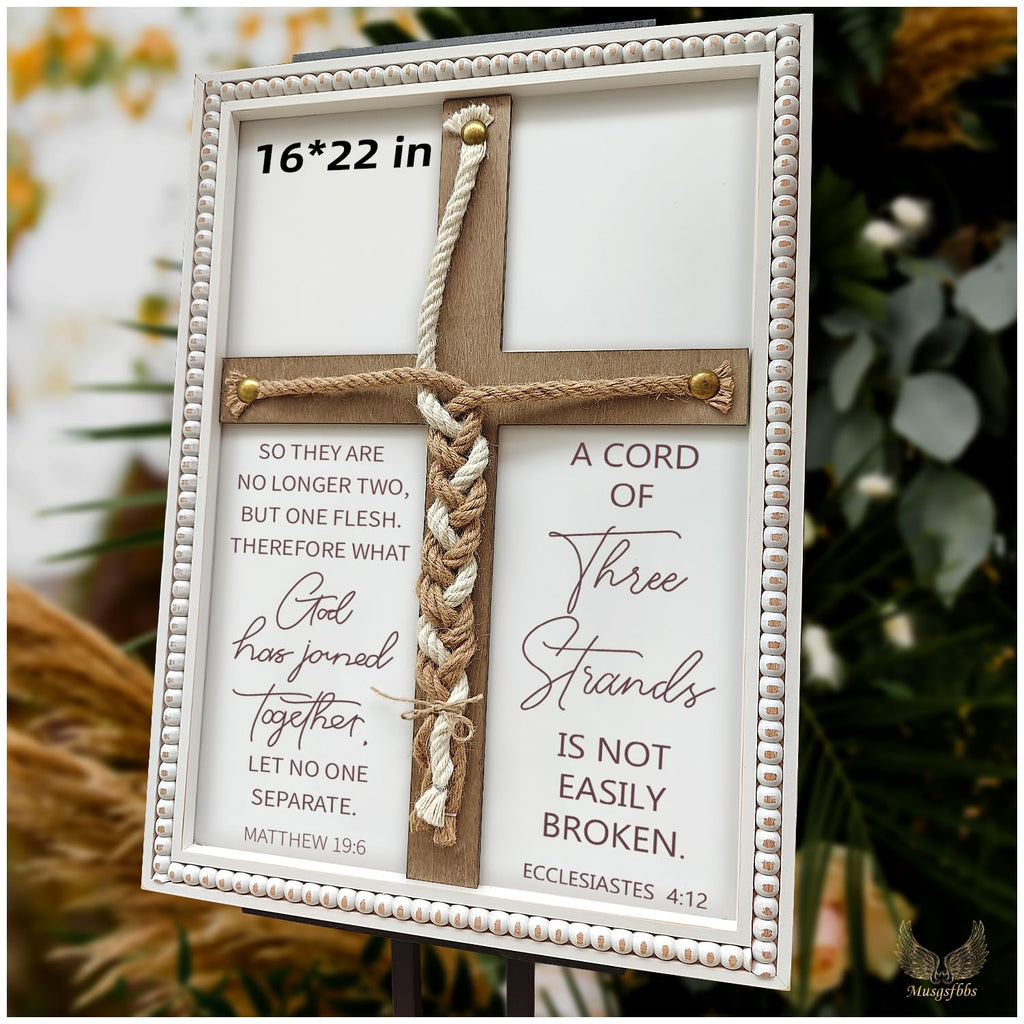 A Cord of Three Strands Wedding Ceremony Sign 16×22 in - Unity Rope Cross Braid for Wedding Unity Ideas with Bible