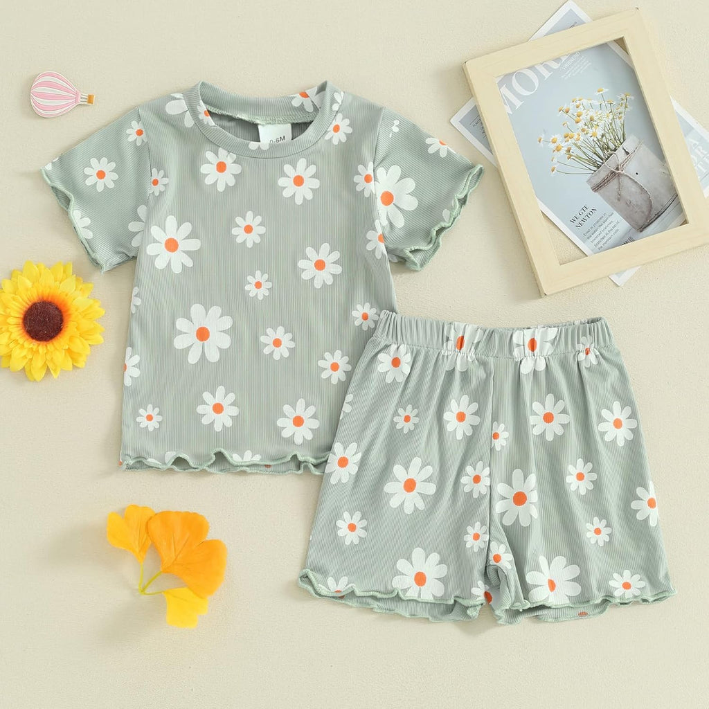 Toddler Baby Girl Summer Outfits Ruffle Short Sleeve Tops Shorts Set