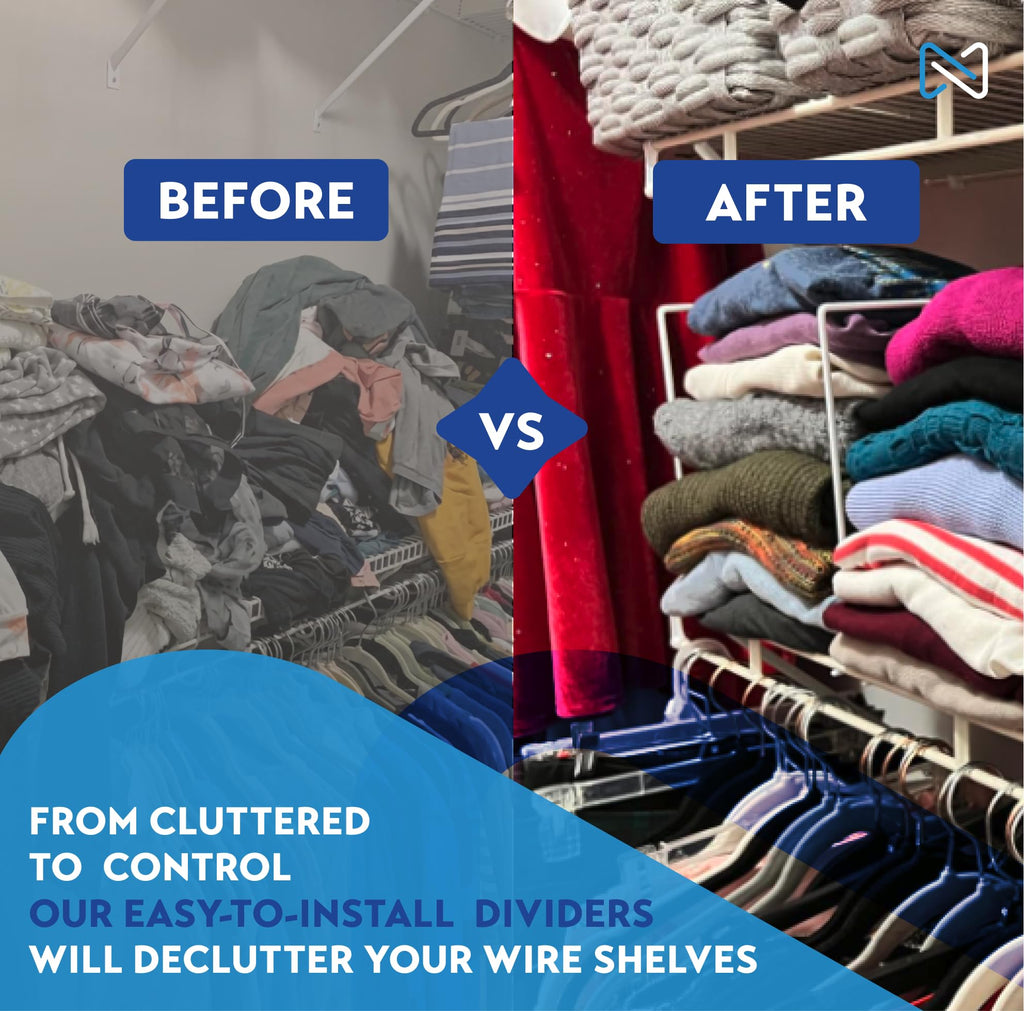 White Wire Shelf Dividers for Closet Organization - 8-Pack - Sturdy and Easy Set-Up Closet Shelf Dividers with Bonus