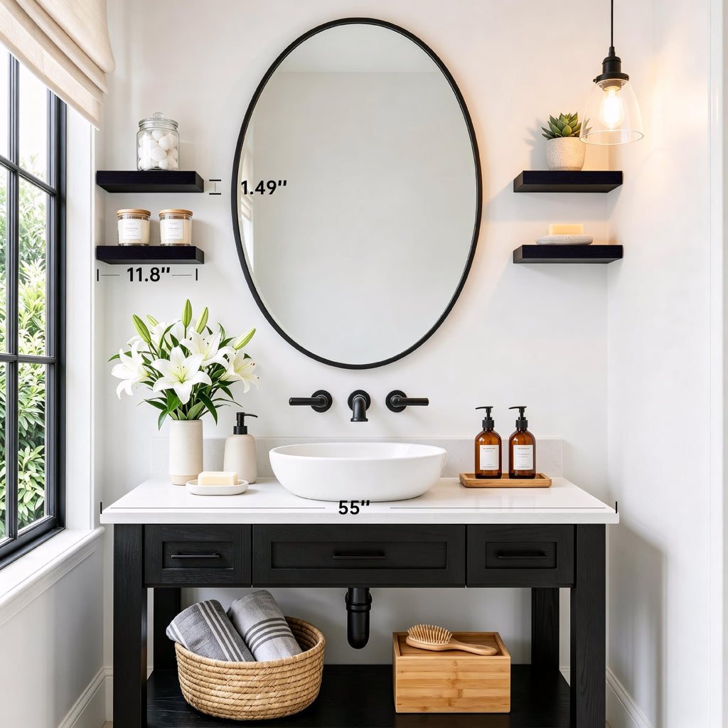 Black Wooden Floating Shelves Wall, 12 Inch Set of 4