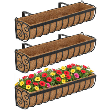 Railing Planter Boxes, 30 Inch Window Boxes Planters, Balcony Planters with Adjustable Brackets & Coco Liner for