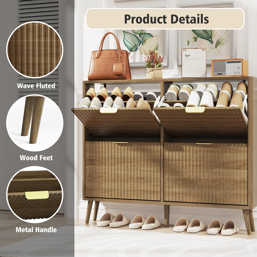 Narrow Shoe Storage Cabinet, Shoe Cabinet with 4 Flip Drawers, Freestanding Shoe Organizer with Legs, Slim Shoe Rack