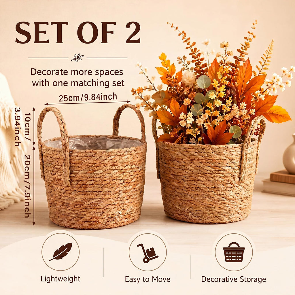 Thanksgiving Woven Basket Planter Wicker, 12'', Natural, 2 Pcs