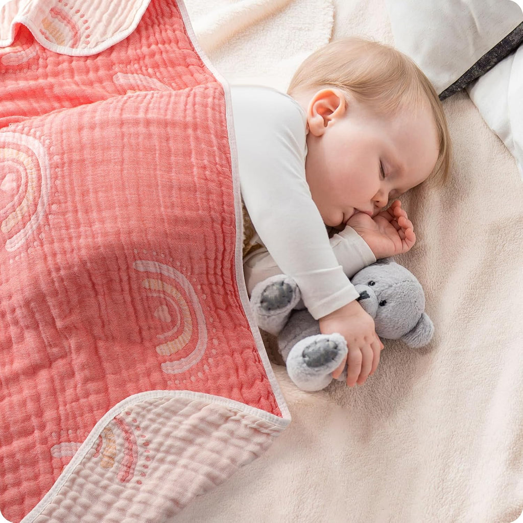 Cotton Muslin Baby Blanket Organic Comforter Reversible Neutral Layer Soft 43.3"x41.3" for Newborn Infant Toddler