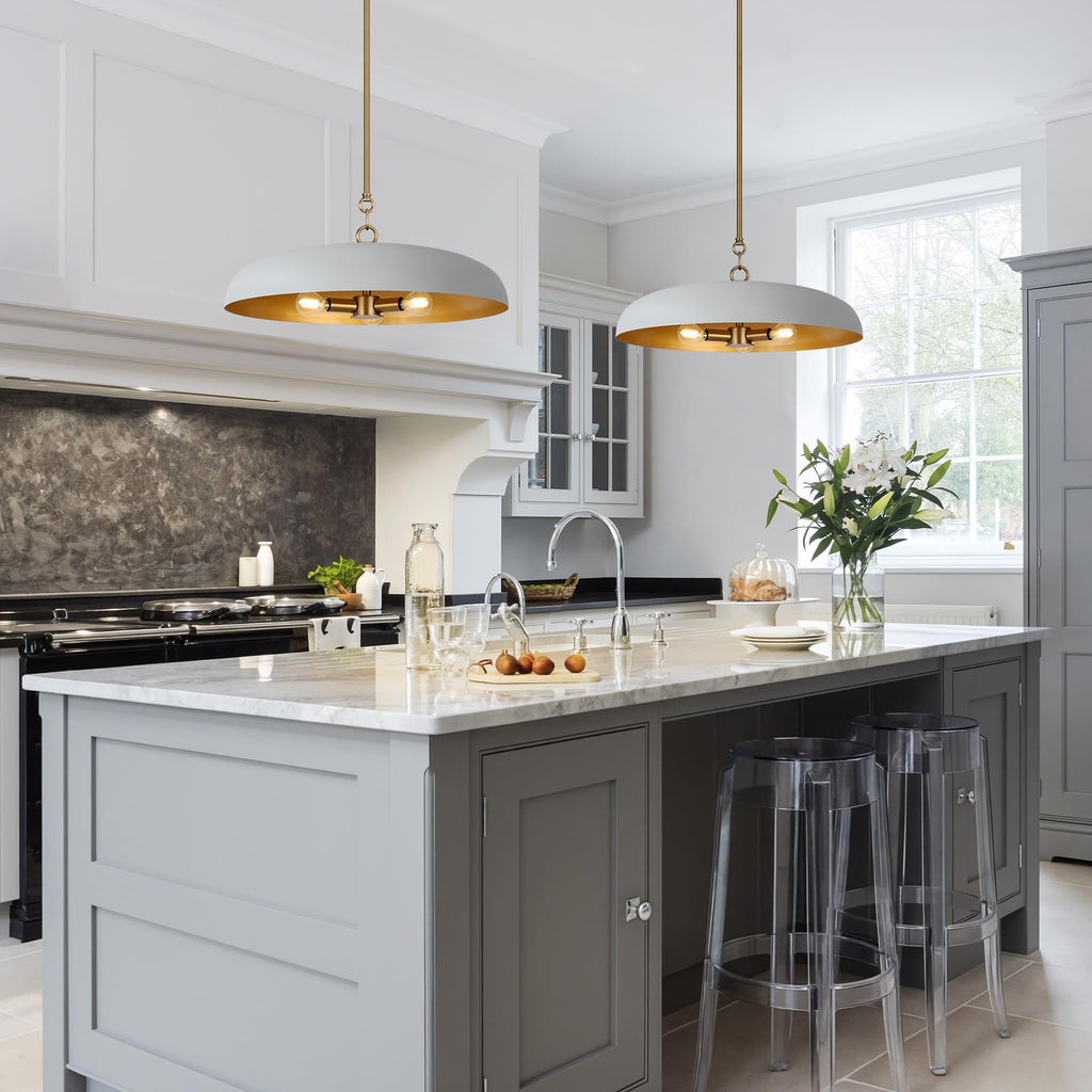20 Inch Oversized Large Pendant Lights, 3-Lights Gray and Gold Modern Dome Chandelier, Nordic Metal Pendant Lighting