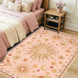 3x5 Area Rugs, Washable Vacuum-Friendly Non-Slip Rug Vintage Boho Gothic Sun and Moon Printed Patter