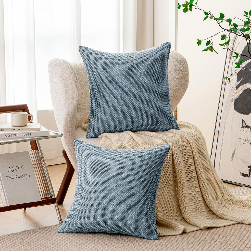 Blue Chenille Throw Pillow Covers 22x22 Inch Pack of 2 Modern Decorative Throw Pillow Covers Farmhouse Cross Covers