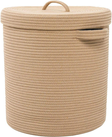 16x18 Inch Extra Large Round Cotton Rope Storage Basket with Lid, Decorative Woven Bin with Cover Bedroom Closet