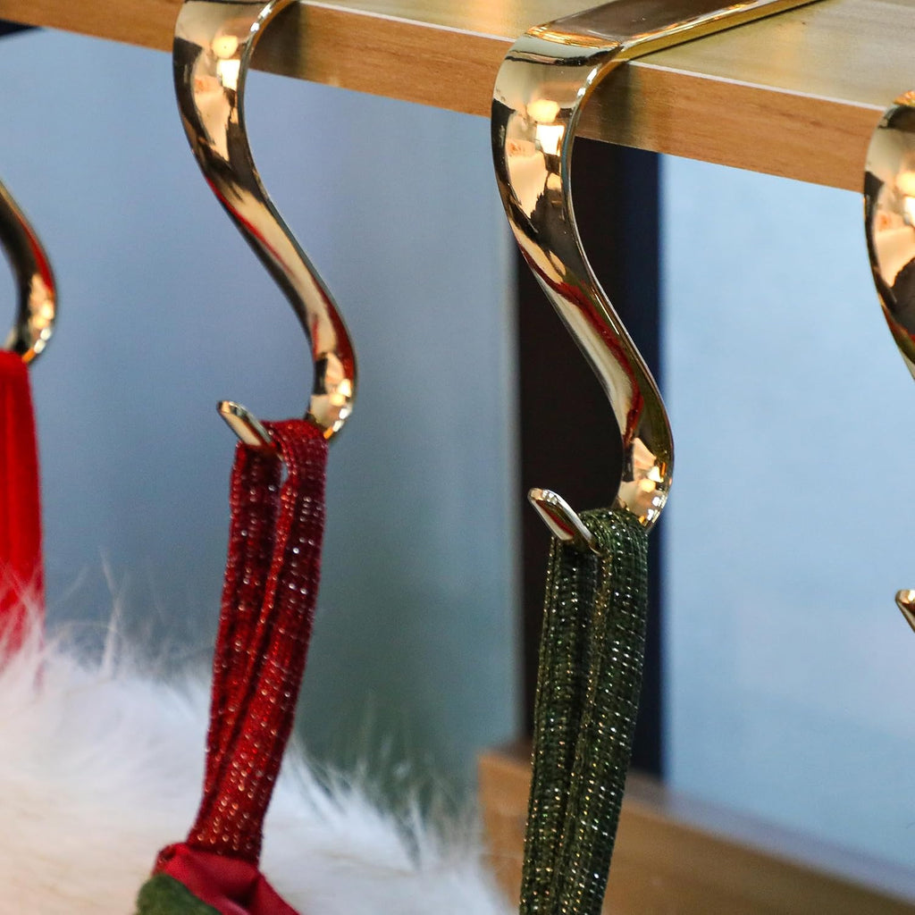 Christmas Stocking Holders for Mantle, Xmas Fireplace Hanger Hooks Metal Grips Clips (Gold)