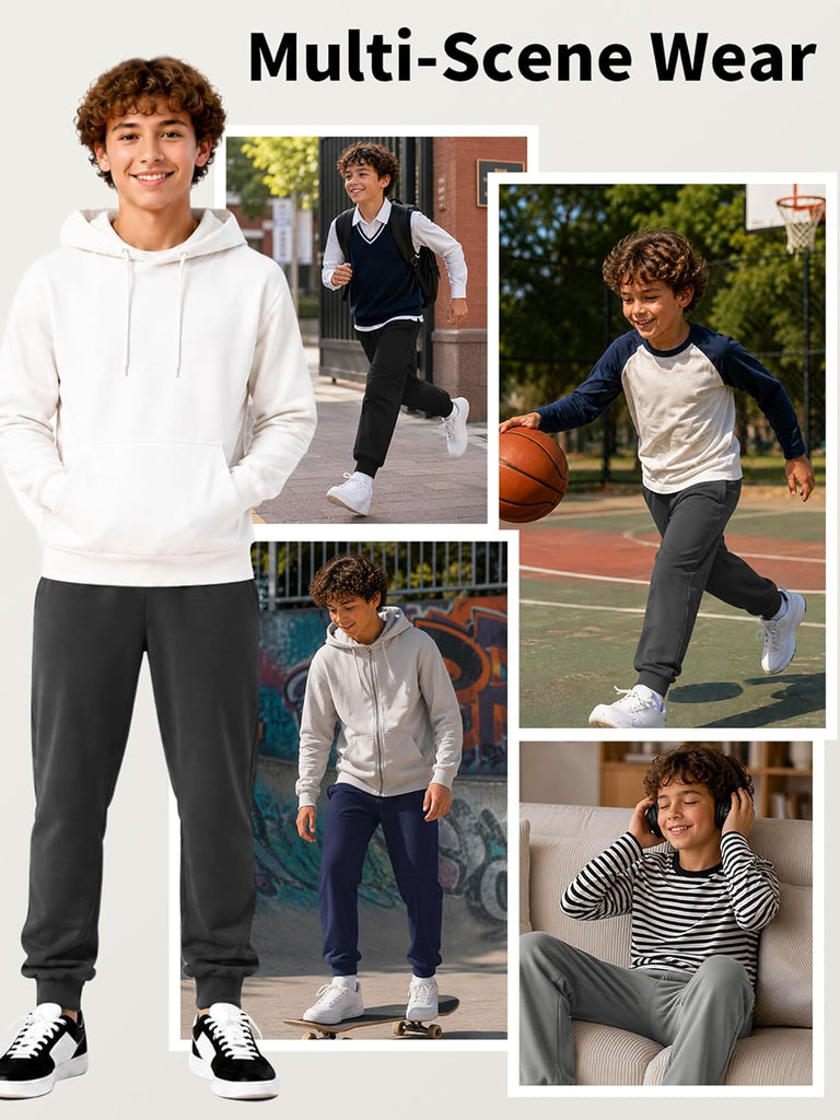 4 Pack Boys Sweatpants Athletic Joggers Pants for Youth Kids
